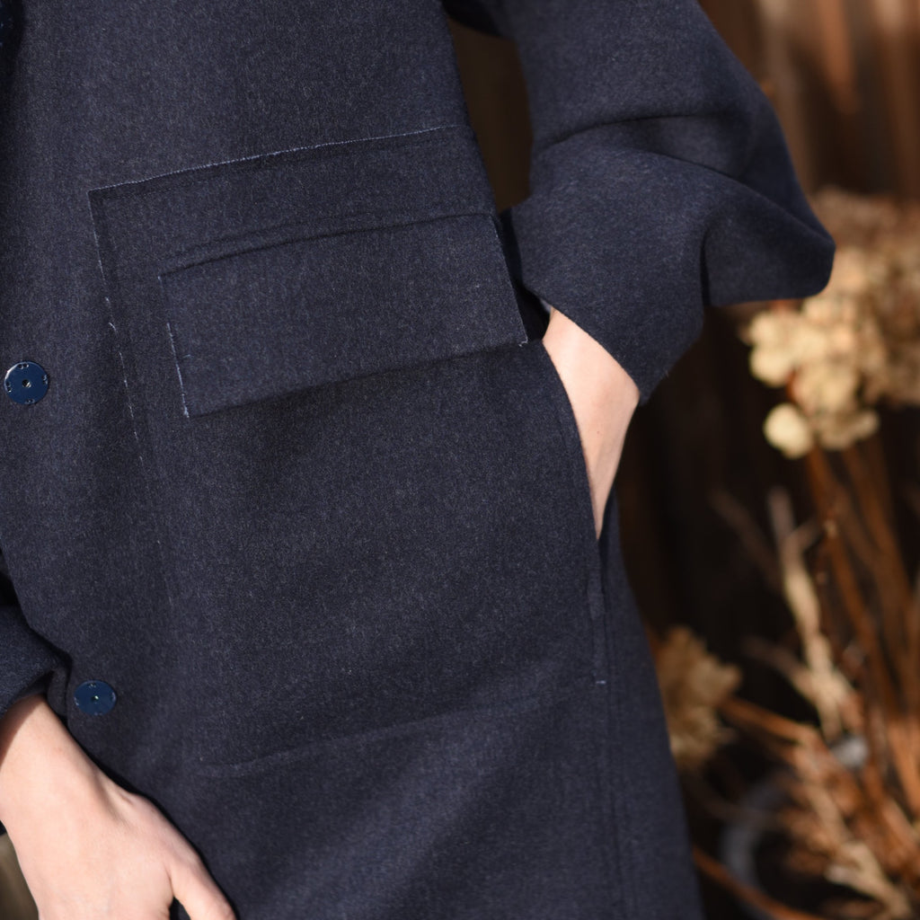 high quality merino wool coat, fine fabric from Europe and produced locally. Sustainable, warm breathable jacket with high pockets. oversized coat. cruba 