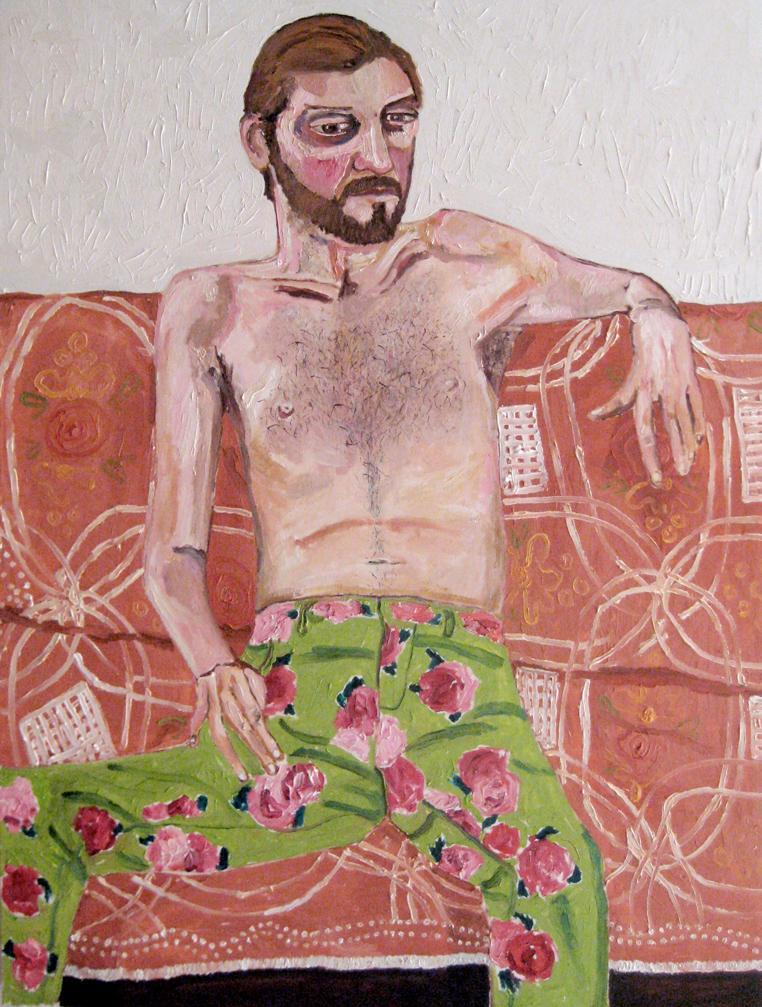 Black blouse with red flower print. The blouse features buttons along the front and can be worn open or closed. The print is inspired by a portrait made by artist; Mark Milroy. cruba